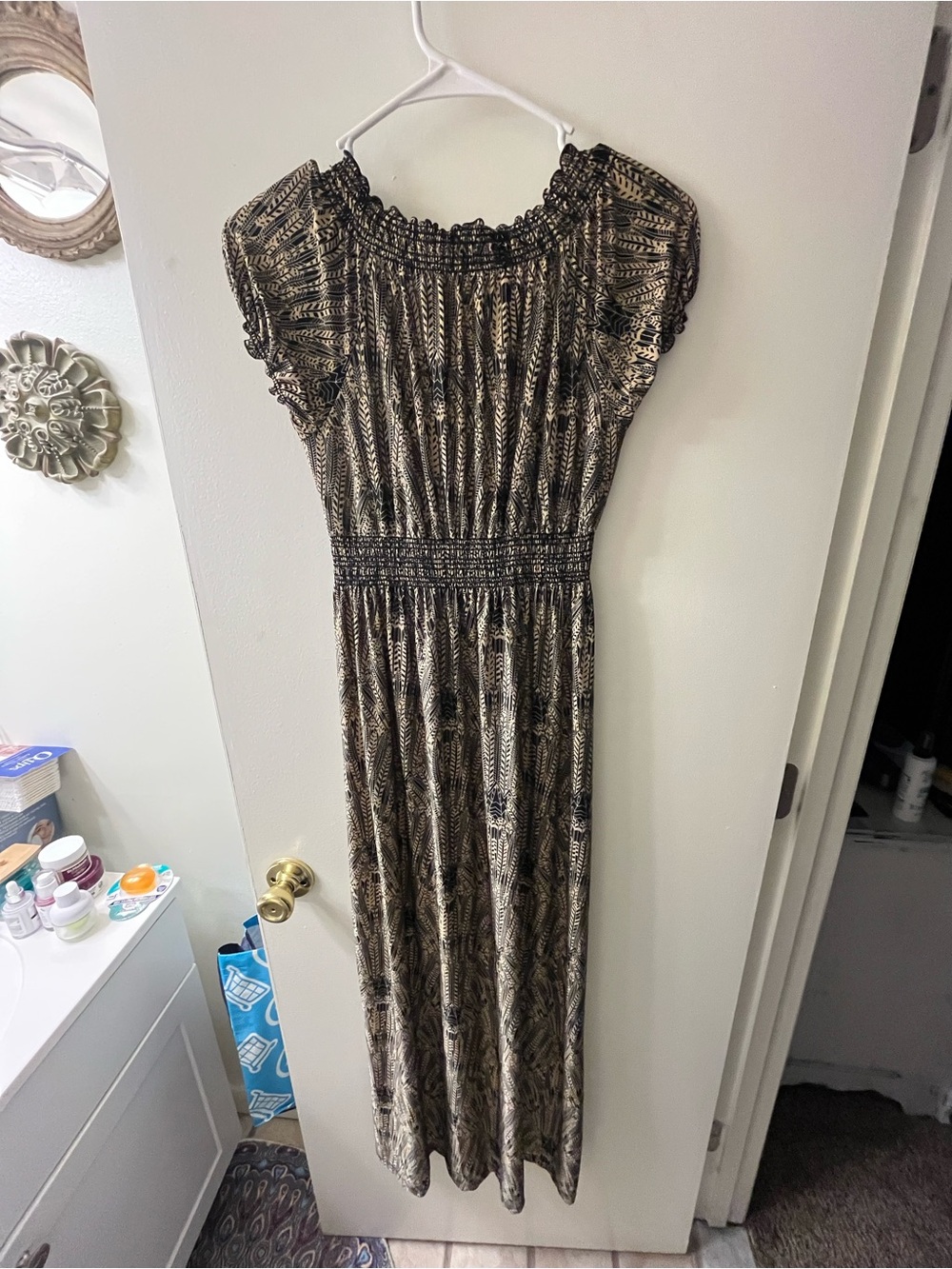 Sepogee Brown Printed Smocked-Waist Midi Dress - Picture 3 of 5
